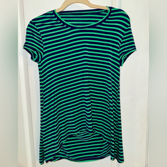 BCBG Navy/Green Striped Tee with Cut Out Open Back Size XS - Picture 2 of 9